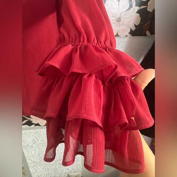 Express Deep Red Ruffled Sleeve Blouse - Picture 2 of 9